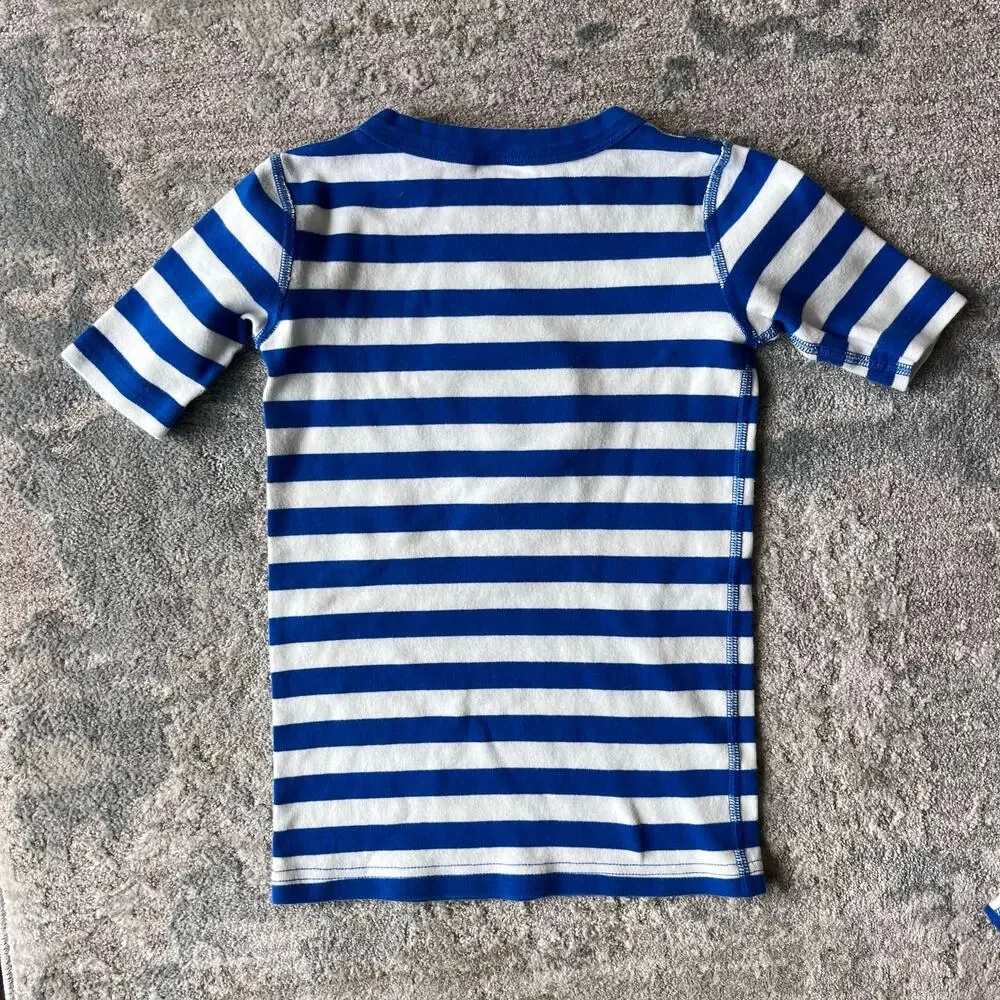 Hanna Andersson Blue & White Striped Snoopy Fireworks Short John PJs 130 cm 8